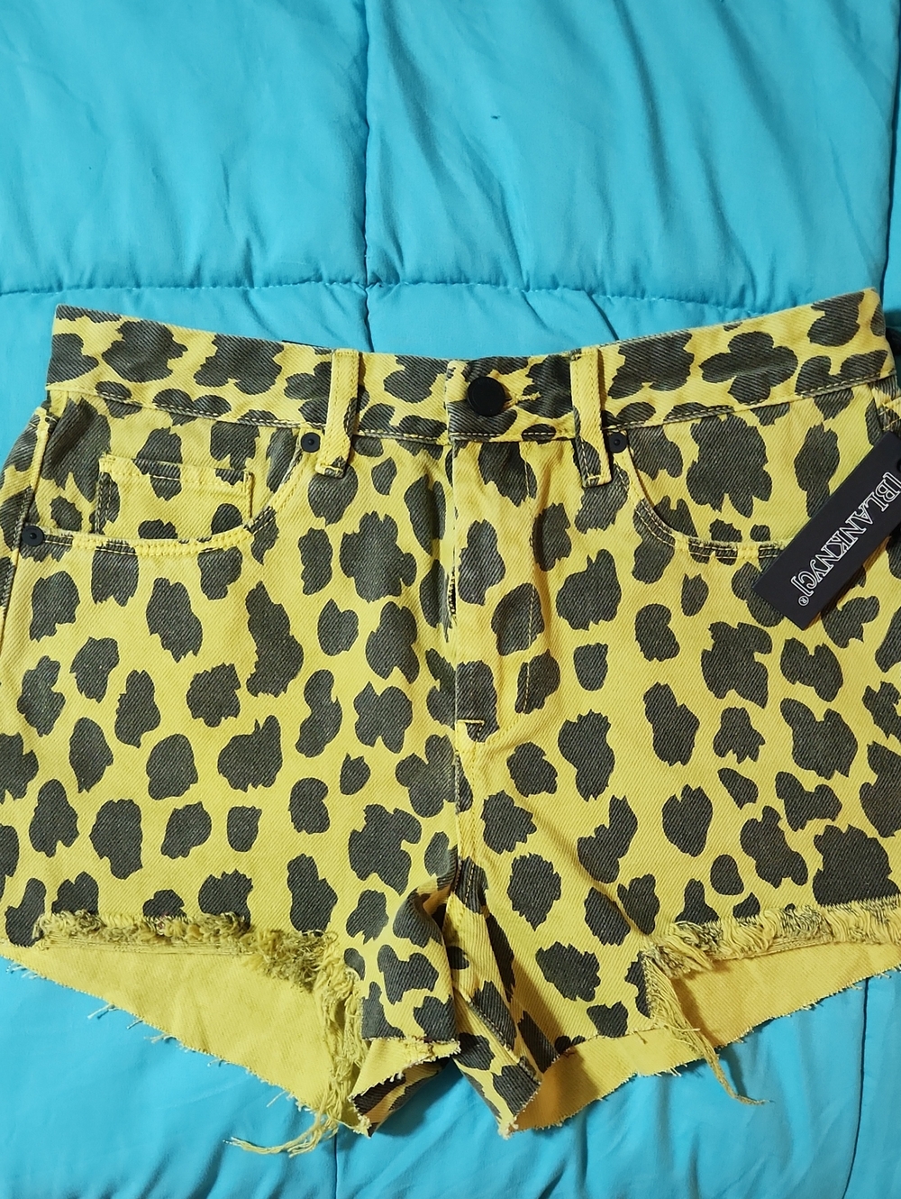 Blank NYC Yellow & Black Leopard Print Denim Shorts